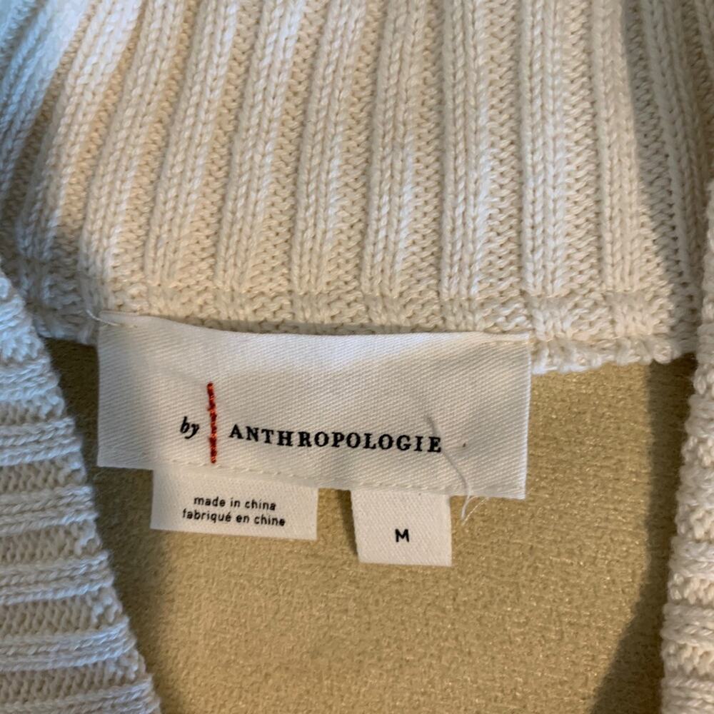 Anthropologie Cardigan Womens M Medium Cream Crochet Bomber Faux Leather Panels - Picture 9 of 14